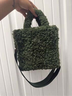Target Olive Green Faux Shearling Mini Tote